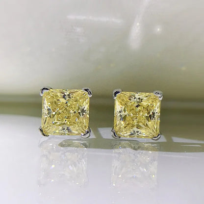 6x6mm Yellow Pink High Carbon Diamond Gemstone Earrings for Women 100% 925 Sterling Silver Classic Fine Jewelry Wholesale