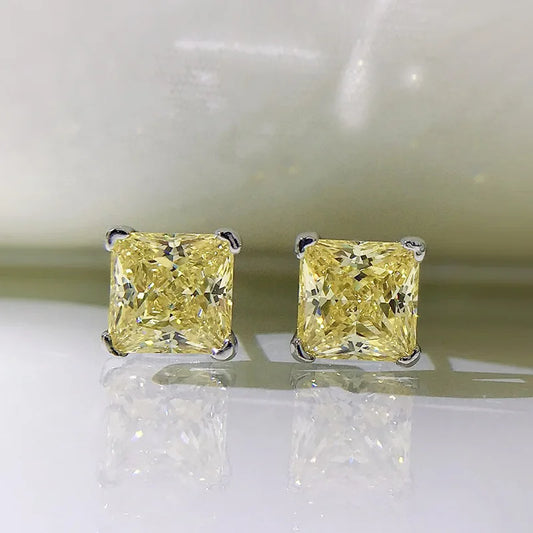 6x6mm Yellow Pink High Carbon Diamond Gemstone Earrings for Women 100% 925 Sterling Silver Classic Fine Jewelry Wholesale