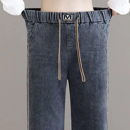 Women Elastic High Waist Wide Leg Denim Pants