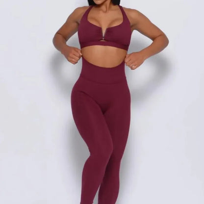 Yoga Set Two piece Hollow Sports Bra Cross Back High Waist Leggings Fitness Workout Women's Tracksuit Gym Outfits Clothing
