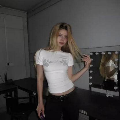 Yedinas Camiseta Gótica Feminina Roupas Moda Coreana 2024 Verão Tops Slim Grunge Estética Vintage Y2k Camiseta Feminina Tshirts