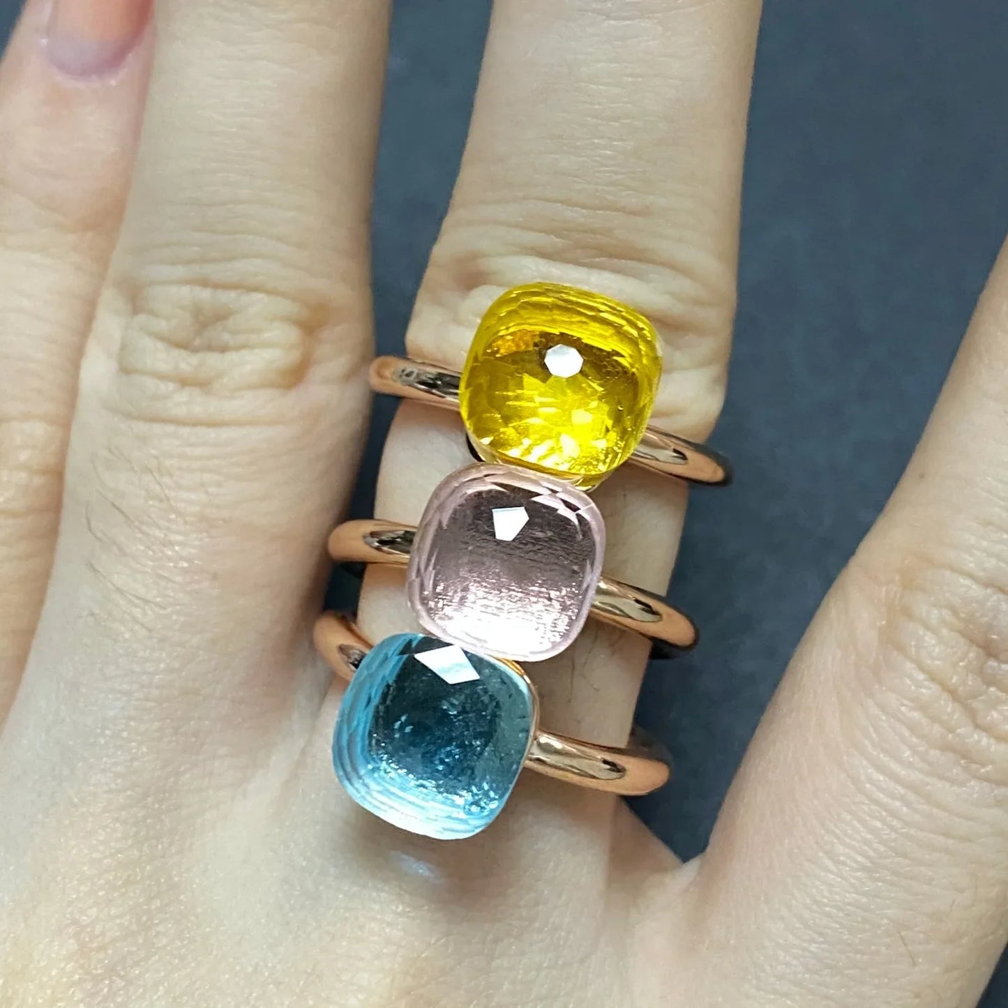 Stylish Purple Crystal Rose Gold Plated Candy Ring 30 Colors Simple Candy Color Jewelry Gift for Women Valentine's Day