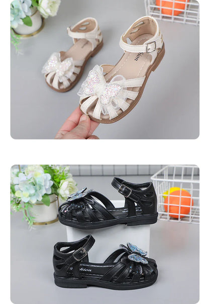 Shine Children Sandals for Girls Butterfly Cute Designer Kids Shoes Peep-toe Korean Style 2023 Summer New Soft Breatheable Chic