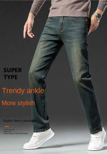Premium Jeans Men's Autumn 2023 New Elastic High End Business Casual Old Vintage Straight Leg Jeans