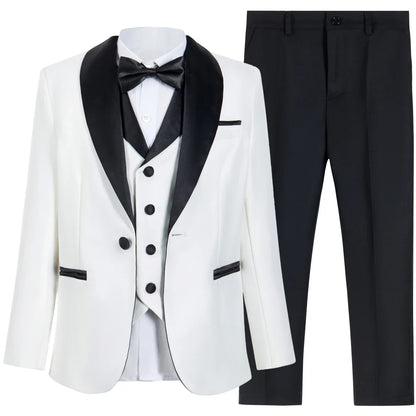 New Arrival Boys Elegant Tuxedo 4 Pieces Wedding Ring Bearer Outfit Classic Formal Kids Suit Set School Choir Performance 3-14T