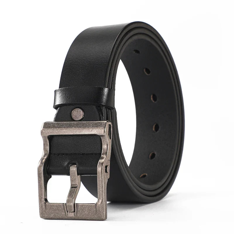 3.8cm Wide Men's Belt 110cm 120cm 130cm High-Quality Leather Belt Men's Retro Pure Cowhide Alloy Pin Buckle Jeans Men's Belt