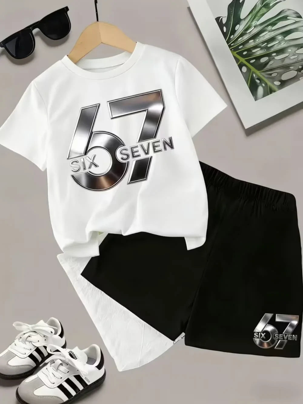 2026 New Cool 67 Funny Printed Kids T-Shirt Shorts Sports Set Fashion Children's Clothes Casual Boy Girl Short Sleeve Shorts Set