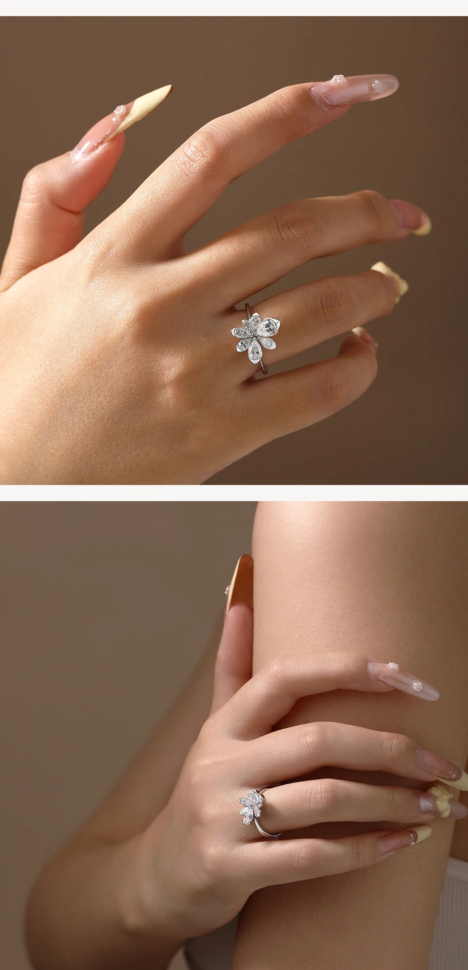 925 Sterling Silver Luxury Women Ring Flowers D VVS1 Moissanite Pear-cut Engagement Band Anniversary Gift Fine Jewelry