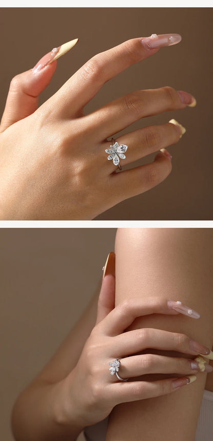 925 Sterling Silver Luxury Women Ring Flowers D VVS1 Moissanite Pear-cut Engagement Band Anniversary Gift Fine Jewelry