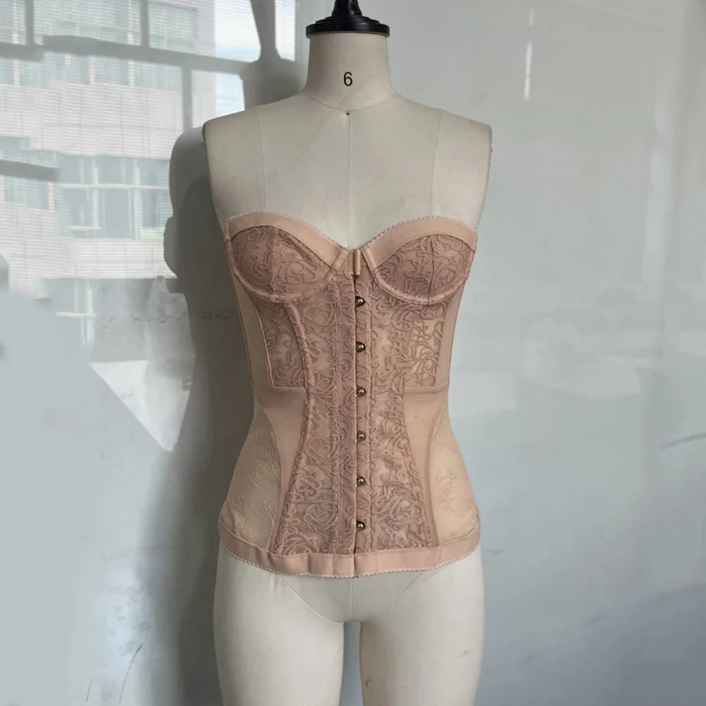 Tight Corset Strapless Top Sleeveless Boobs Street Trendy Vest Sexy Lace Hollow Fashion Spicy Girl Strapless Chic Party Top