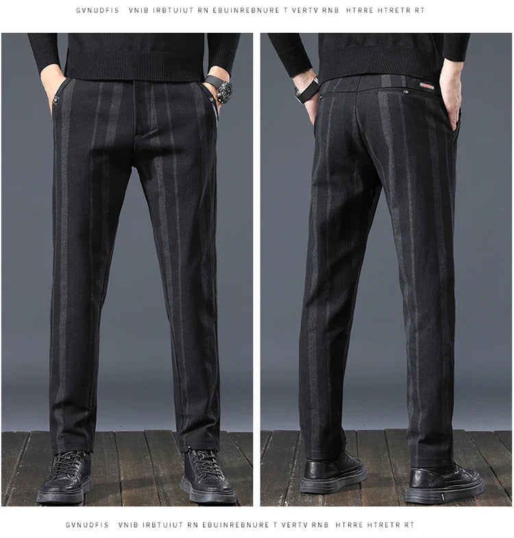 Autumn New Men's Slim Casual Pants  Fashionable Fit Elastic Business Pants High Quality Stripe Classic 3-colors Male Trousers
