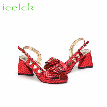 Italian Hollow Design Shoes Matching Bag in Coffee Color Comfortable Heels Ladies Sandals for Party
