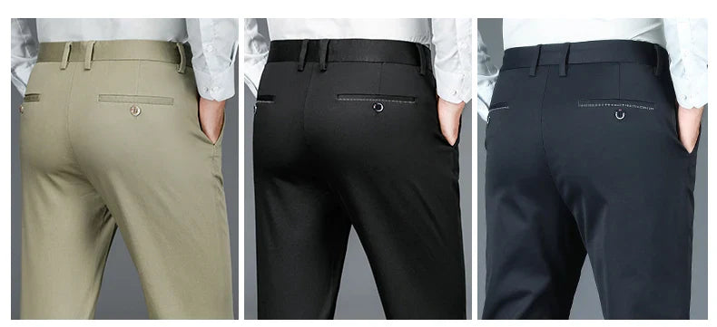 Business Formal Mens Casual Pants Autumn Winter Fashion Anti-wrinkle Straight Stretch Trousers Male Office Classic Suit Pants