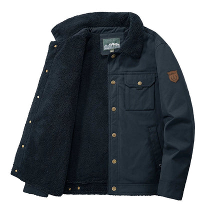 Men 2025 Winter New Fleece Thick Warm Jacket Men Fashion Casual Windproof Coat Men Autumn Outwear Outdoor Fur Collar Jacket Men