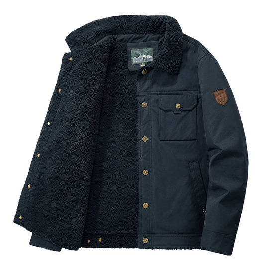 Men 2025 Winter New Fleece Thick Warm Jacket Men Fashion Casual Windproof Coat Men Autumn Outwear Outdoor Fur Collar Jacket Men