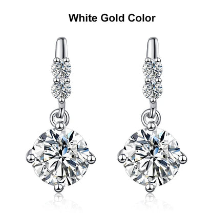 1ct Moissanite Drop Earrings S925 Sterling Silver with Gold Plated Hoop Earrings Wedding Party Jewelry With Certificate