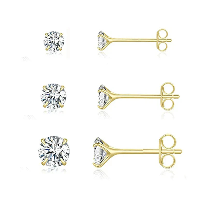 3pcs/set Bling Zircon Earring 925 Sterling Silver Cute Mini Heart Star Stud Earrings Ear Bone Earlobe Piercing Jewerly