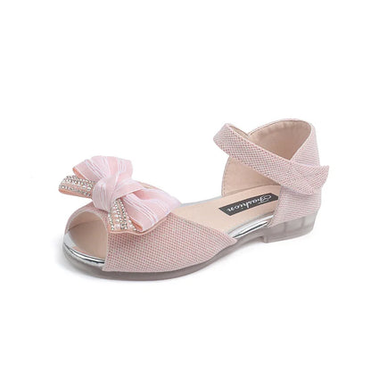 2026 New Children Sandals Rhinestone Bow Wedding Princess Girls Sandal Party Dance Baby Student Flats Kids Performance Shoes