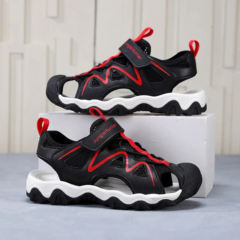 Kids Closed Toe Sport Sandals Adjustable Strap Mesh Non Slip Summer Shoes for Boys Children Outdoor Beach Casual Sandals Sneaker