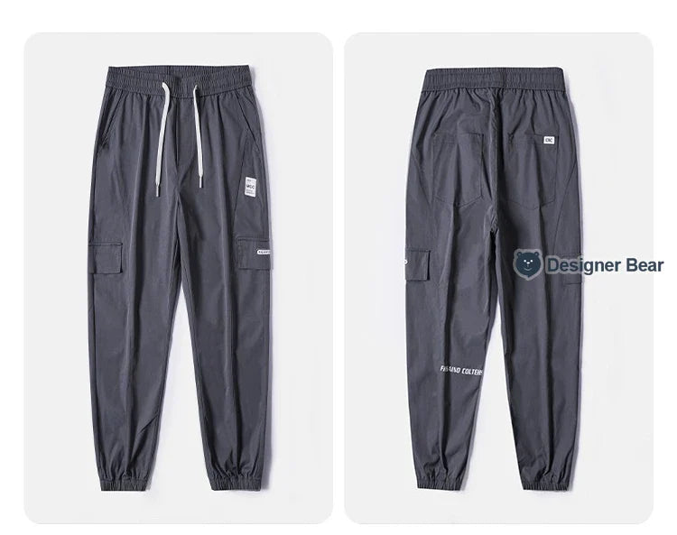 Spring Summer Thin Men's Cargo Pants Loose Tapered Elastic Cuff Jogger Trousers Quick Dry Casual Outdoor Haren Pants Male 5XL