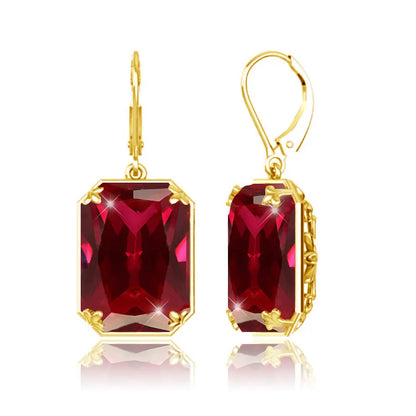 Vintage Ruby Drop Earrings 18K Gold Plated Women Luxury Hanging 925 Sterling Silver Hoop Earrings Engagement Fine Jewelry Gift
