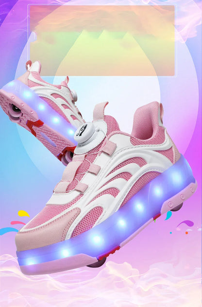 New Kids Wheels Roller Skate Shoes Boys Girls Swivel Buckle LED Light Luminous rechargeable Outdoor Children's Casual Sneakers