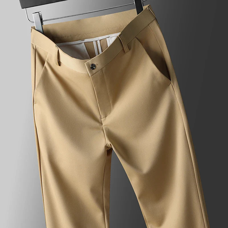 Men's High Elastic Anti-Wrinkle Straight Fit Business Pants | Non-Iron Formal Casual Trousers (1-Pack)