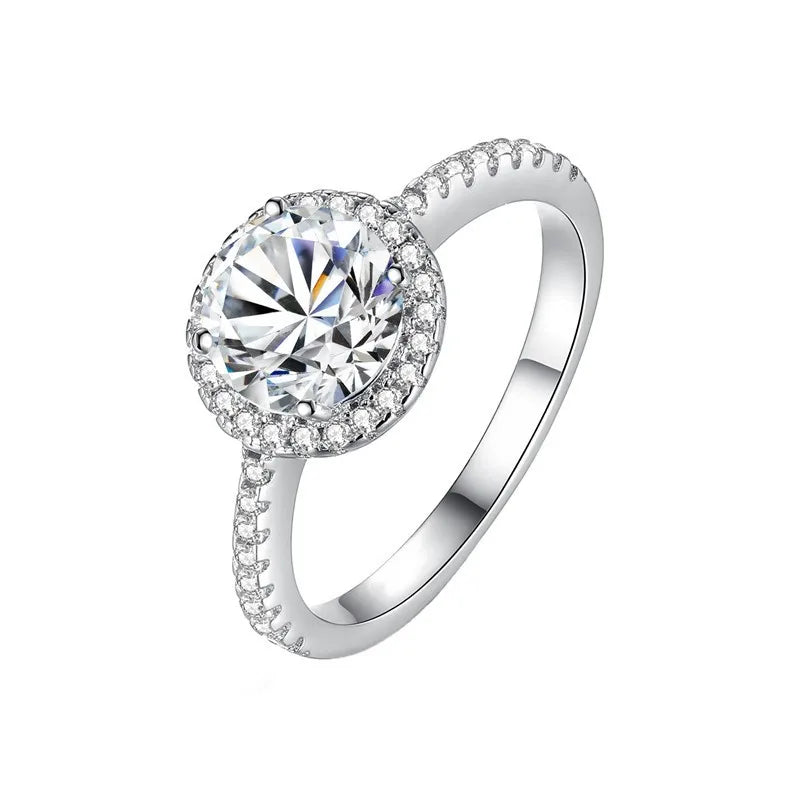 0.3-3CT D Color 100% Real Moissanite Rings for Women Round Sparkling Simulated Diamond Band S925 Sterling Silver Jewelry