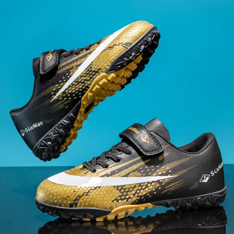 Kids' Turf Soccer Shoes with Rubber Soles, White/Pink, Black/Gold & WhiteMoon for Training
