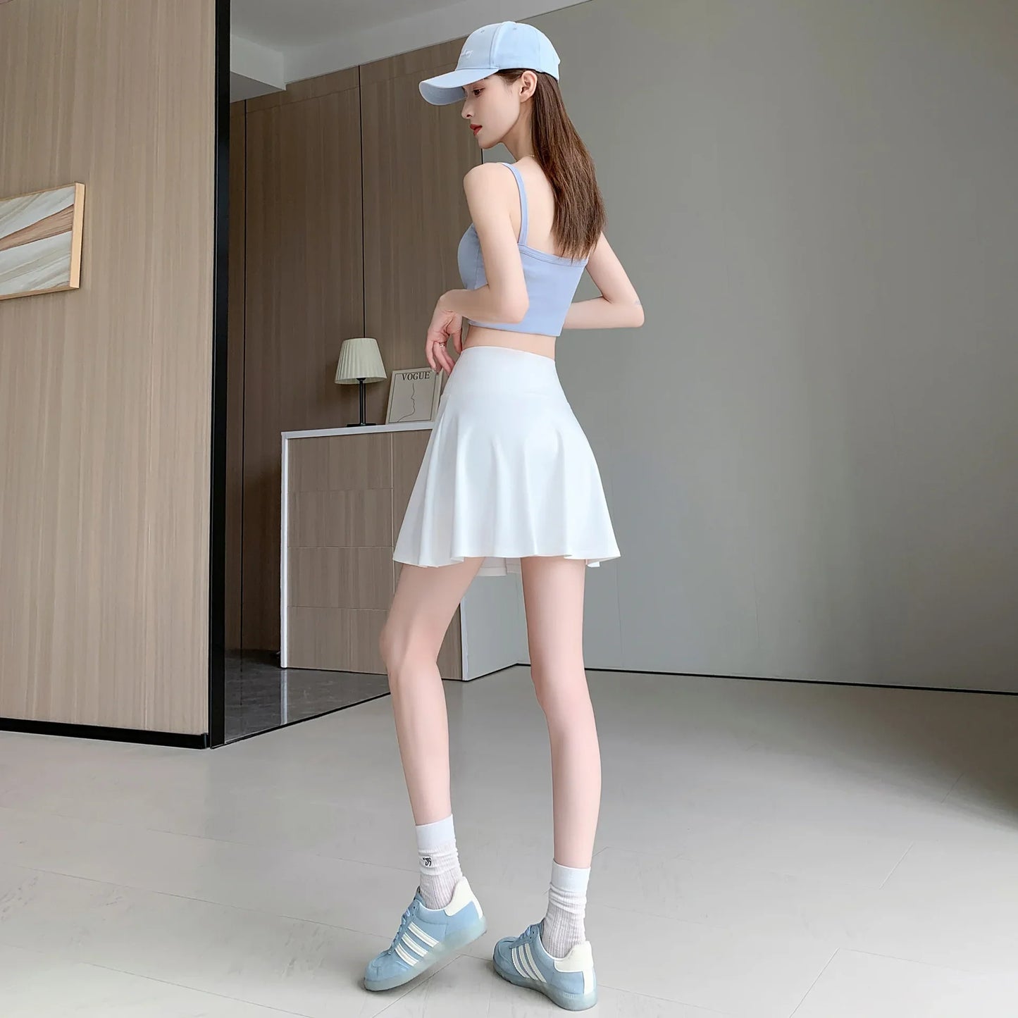 Women Summer Fake Two Pieces Sports Skirt Anti-Chafing Anti-Slip Tennis Badminton Yoga Skirt Pleated White Mini Skirt  Running