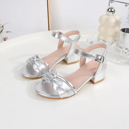 Girls' Sandals 2024 Summer New Student Performance Dance Shoes Fashion Children's High Heel Princess Sandals Size 28-35