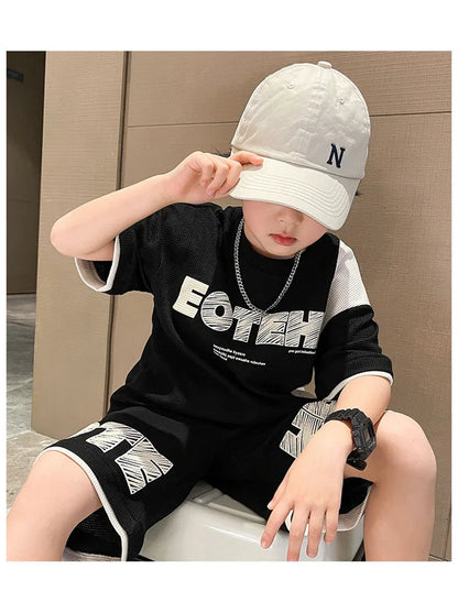 New Summer Teenagers Boys Clothing Sets Child Fashion Letter Top And Shorts 2Pcs Kids Tracksuit 4 5 6 7 8 9 10 11 12 13 14 Years
