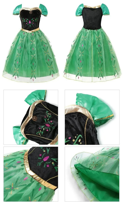 Snow Queen Girls Dress Princess Anna Elsa 2 Dresses Kids Fancy Children Vestidos Birthday Carnival Fancy Party Disguise