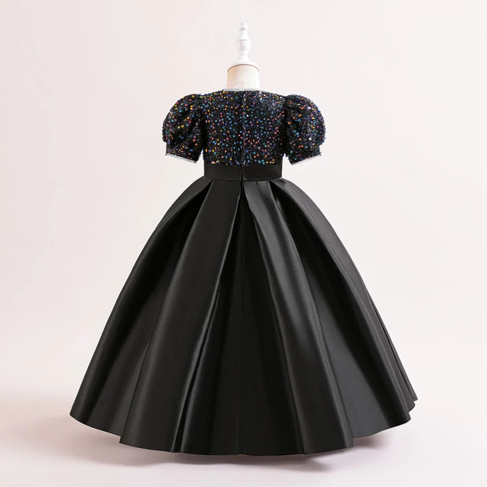 Christmas Sequin Bridesmaid Girl Dresses Elegant Bow Wedding Party Princess Prom Kids Dress For Girls Birthday Evening Costumes