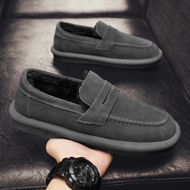 Winter Fashion Plush Men Loafers Outdoor Warm Men's Cotton Shoes Low-Top Casual Man Snow Boots with Fur Slip on Walking Footwear