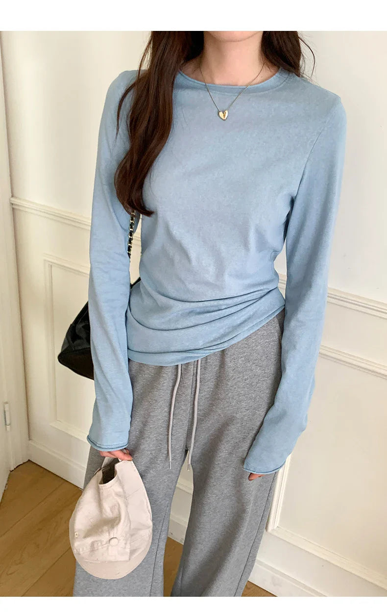 2026 Spring Autumn T shirt Women Tops Solid Slim Fit Long Sleeve O Neck Tshirts Female Casual Streetwear High Quality Base Tees