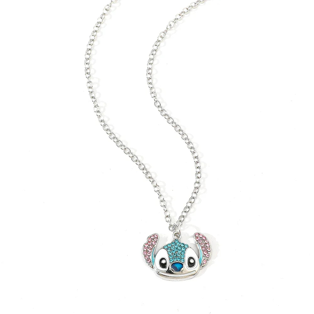 Stitch Cartoon Pendant Necklace Cute Filled Rhinestones Jewelry Personality Sweater Chain Gift for Fashion Lovers
