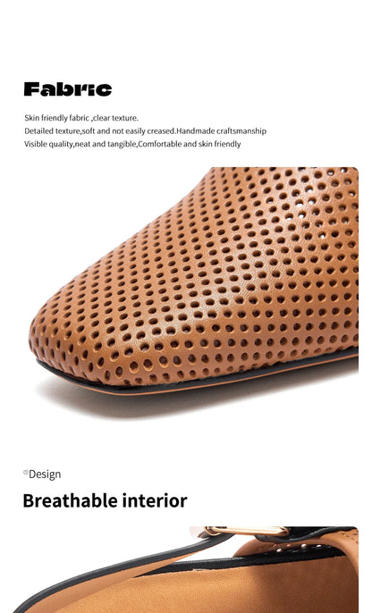 Women's shoes Luxury brand summer sandals leather medium high heel hollow breathable temperament girls shoes 35-40 yards