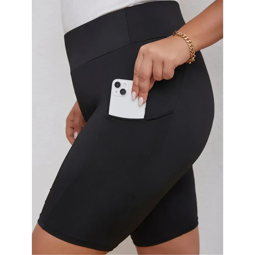 Fashion Women's Plus Size S-5XL High Waisted Black Pocket Swim Shorts Show Off Your Taste with Minimalist Beauty