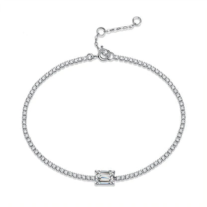 New In 1ct Emerald Cut Moissanite Diamond Bracelet for Women Wedding Fine Jewelry Real 925 Sterling Silver Link Bracelets