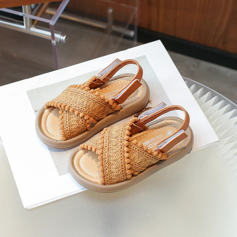 Girls Summer Beach Shoes Ethnic Style Children's Casual Sandals Kids Soft Sole Fashion Shoes Vintage Princess Shoes Summer New