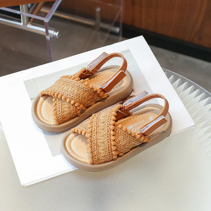 Girls Summer Beach Shoes Ethnic Style Children's Casual Sandals Kids Soft Sole Fashion Shoes Vintage Princess Shoes Summer New