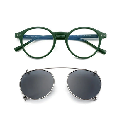 Steampunk Style Glasses (Anti Blue Light Blocking Eyewear) + Clip Lenses（Polarized Sunglasses Clips）for Women Men