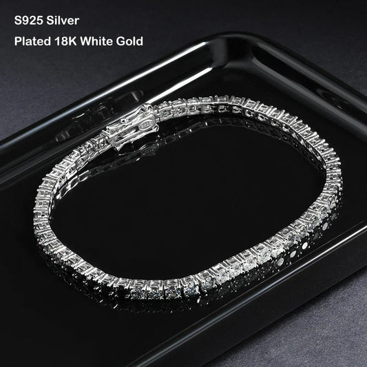 3mm 0.1CT Gradient Color Black Grey White Moissanite Diamond Tennis Bracelet for Men Women Unisex 925 Silver Link Bracelets