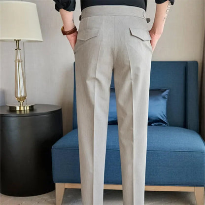 Spring Autumn Smart Casual Suit Pants Men Solid Color Slim Fit Office Fomal Wedding Party Dress Pants Mens White Suit Trousers