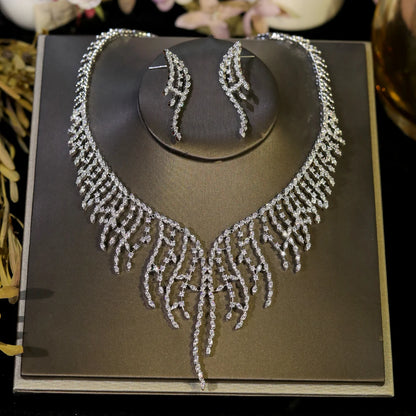 Elegant African Bridal Jewelry Set Cubic Zirconia Party Accessories 2pcs Necklace Set for Women X0546