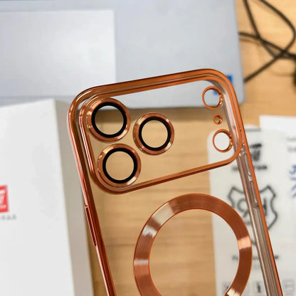 1pc Glossy Electroplated Lens Protector Magnetic Case For Apple 17 17PRO 17AIR 17 Pro Max Supports Wireless Charging