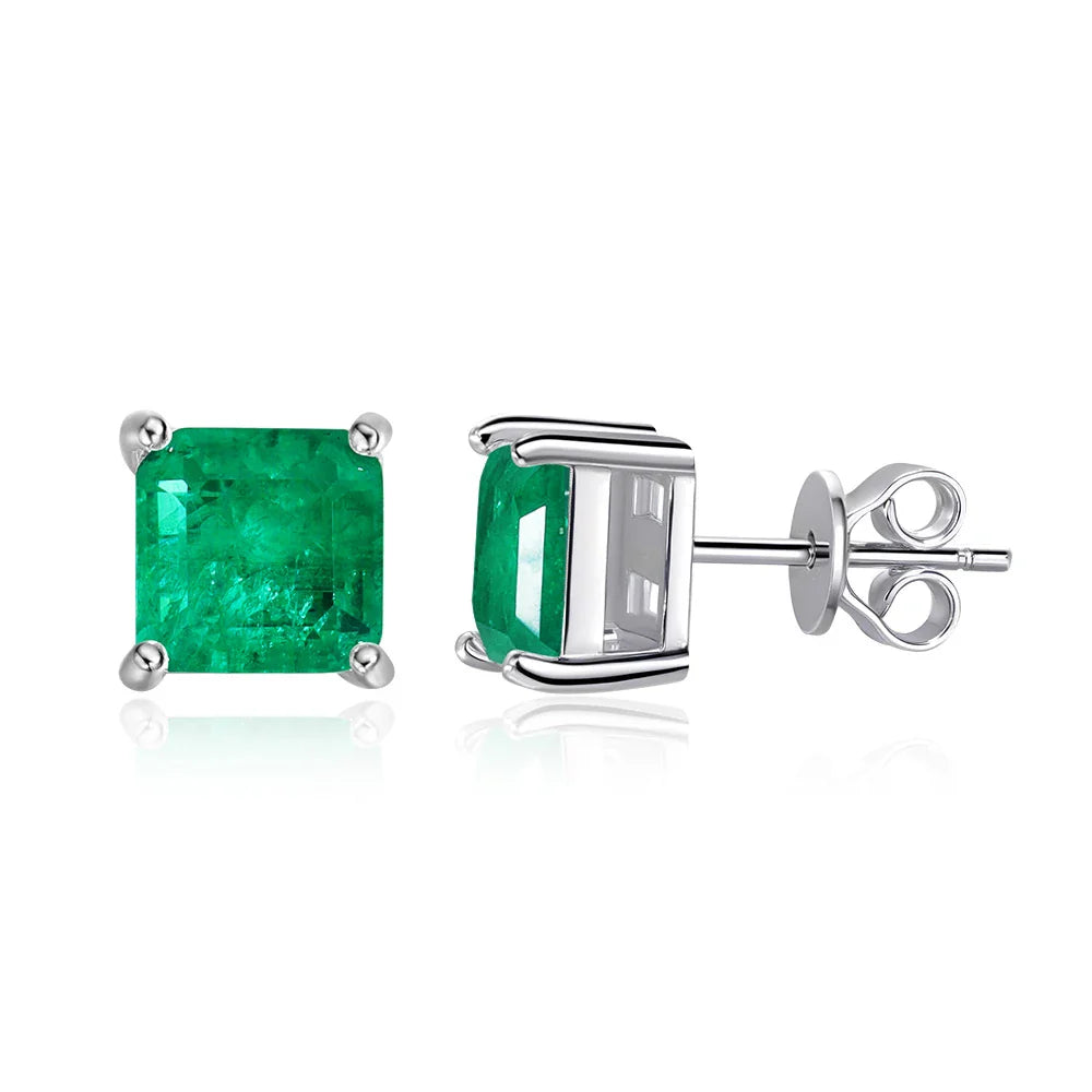 7*7mm emerald Stud Earrings for Women S925 Sterling Silver Lab Paraiba Tourmaline Gemstone Wedding Earrings Fine jewelry
