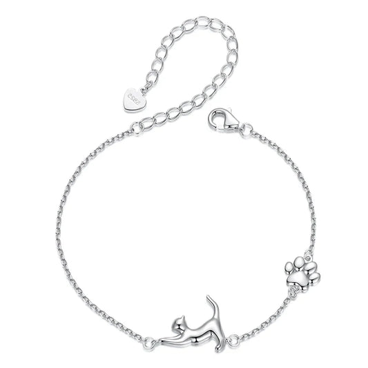 Solid 925 Sterling Silver Cute Cat / Dog Chain Bracelet for Women Delicate Jewelry Pet Bracelet for Gift SCB290