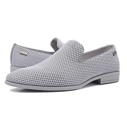 Mocassins Masculinos em Tela Respirável e Resistente ao Desgaste, Bico Fino, Sola de Borracha, Cano Baixo, Tamanhos Grandes, Sapatos Casuais Slip-On, Estilo Slip-On Simples
